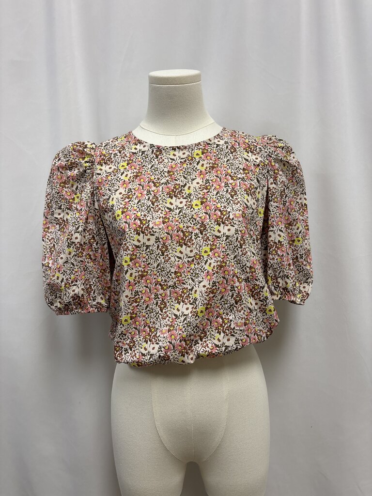 Nation Ltd Pink Floral Puff Sleeve Top