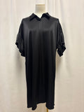alice + olivia Black Satin Ruffle Sleeve Shirt Dress