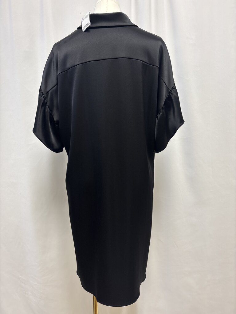 alice + olivia Black Satin Ruffle Sleeve Shirt Dress
