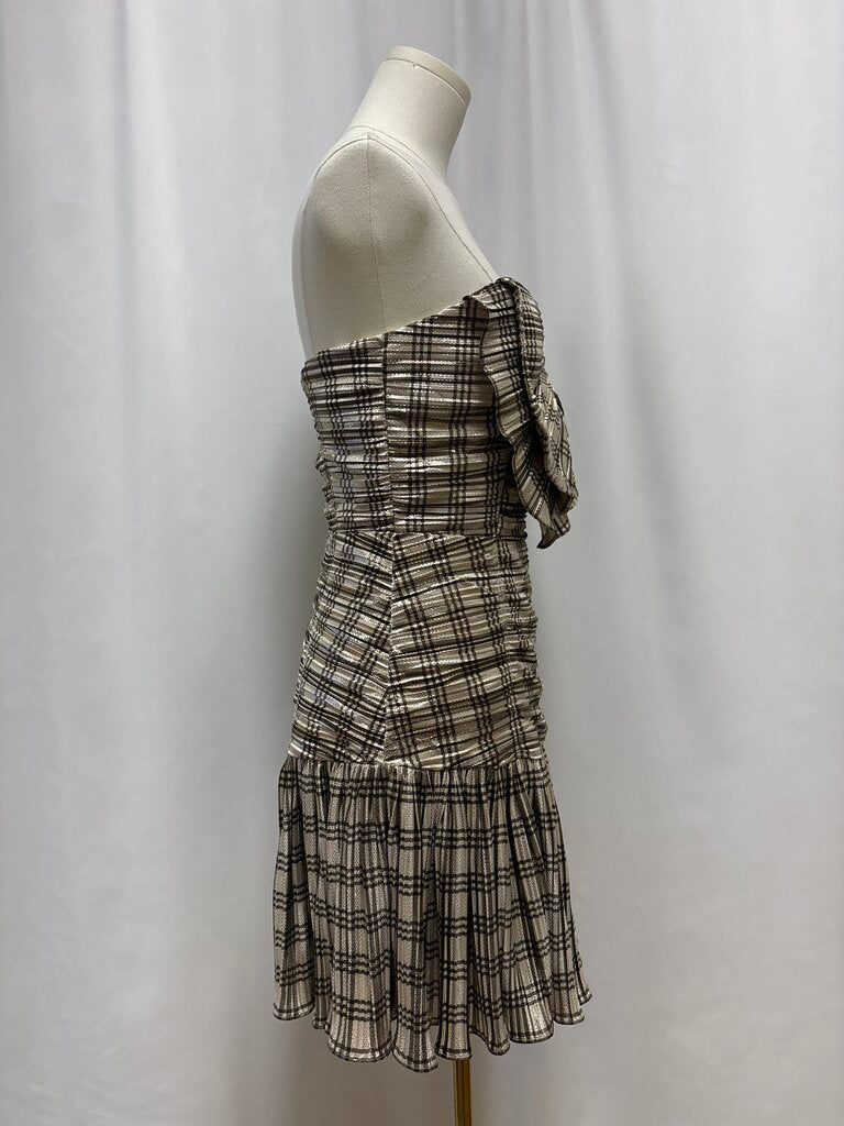 Ramy Brook Gold Metallic Plaid Bow Mini Dress NWT