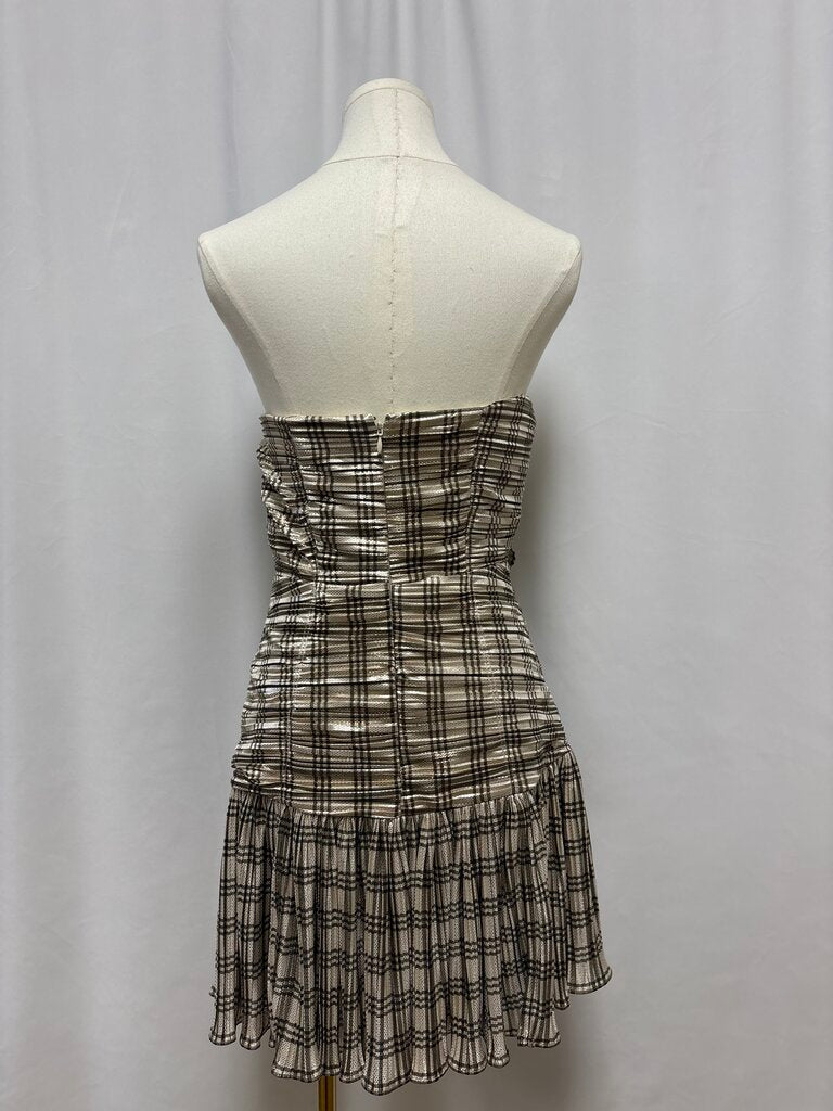Ramy Brook Gold Metallic Plaid Bow Mini Dress NWT