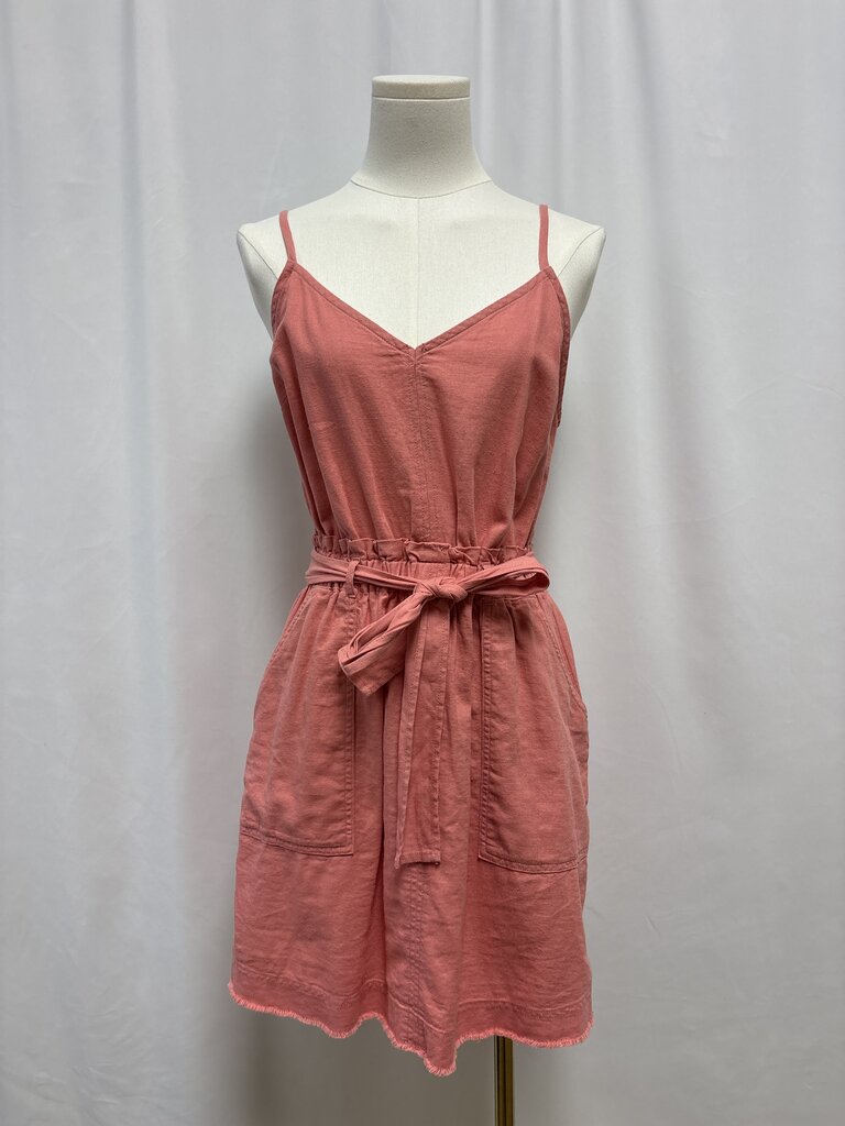 Splendid Salmon Linen Drawstring Dress