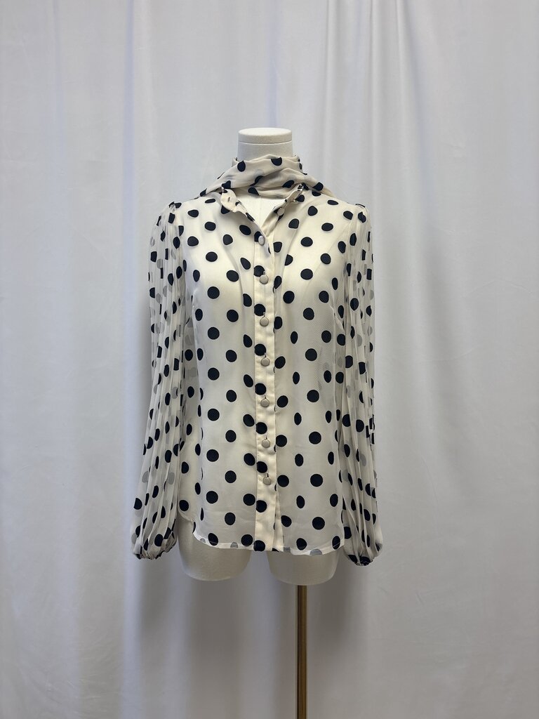 Zimmermann Ivory and Black Polka Dot Sheer Tie Front Blouse