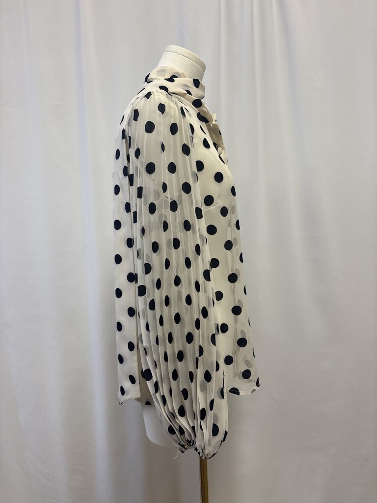 Zimmermann Ivory and Black Polka Dot Sheer Tie Front Blouse