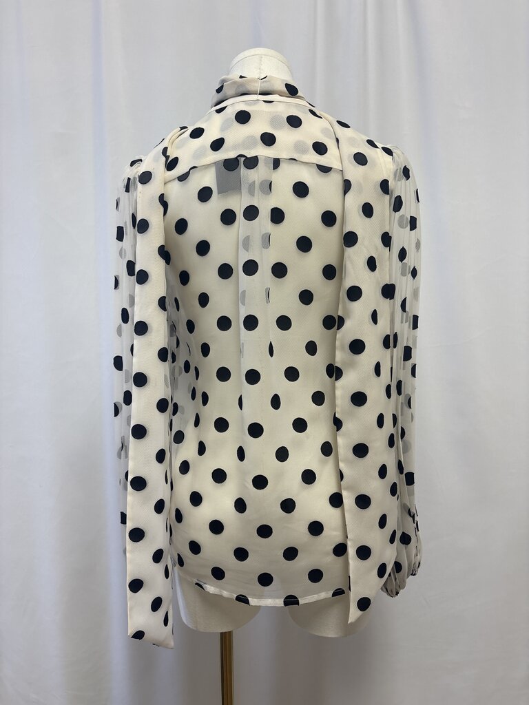 Zimmermann Ivory and Black Polka Dot Sheer Tie Front Blouse