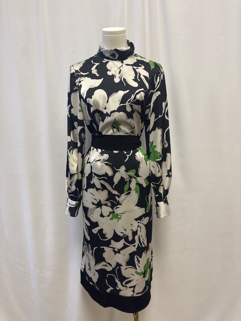 Lela Rose Black Floral Belted Maxi Dress
