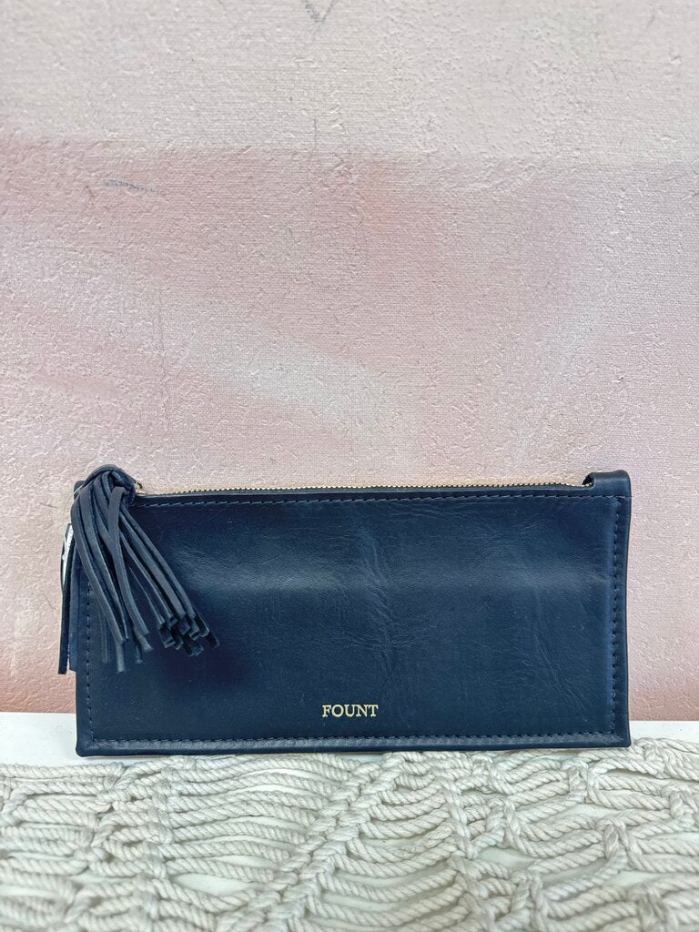 Fount Black Leather Clutch