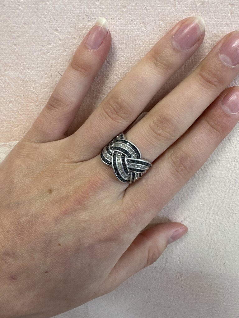 Sterling Silver, Black Diamond, and Diamond Braided Ring