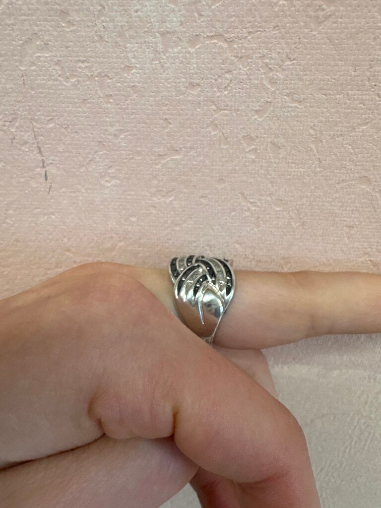 Sterling Silver, Black Diamond, and Diamond Braided Ring