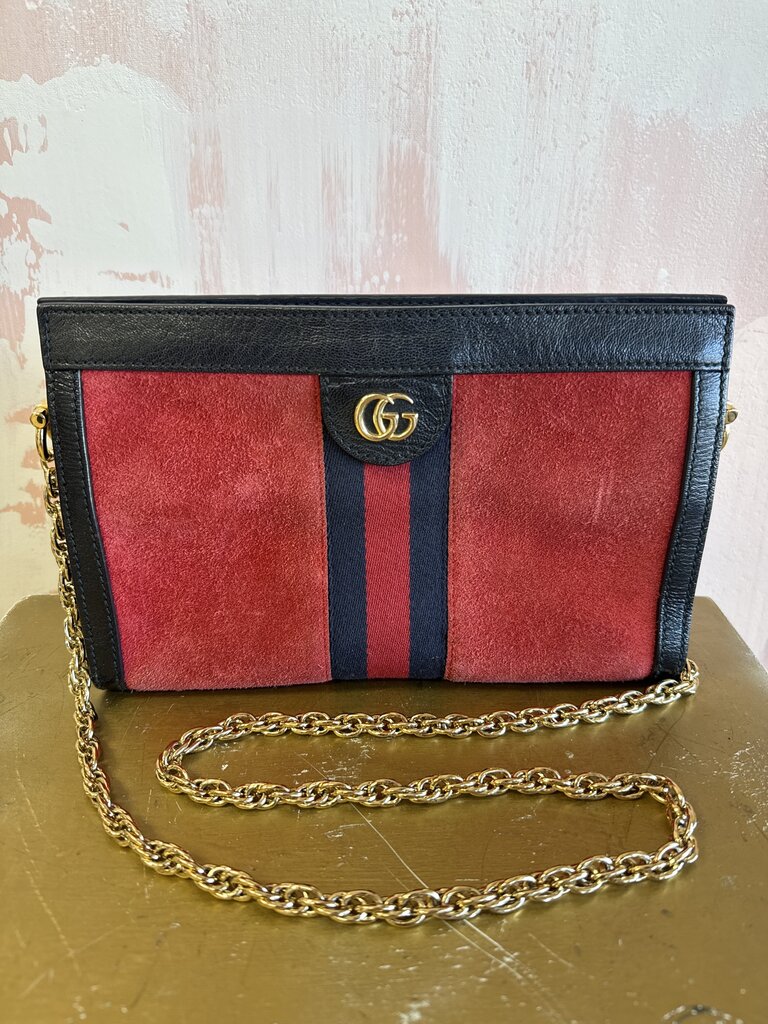 Gucci Red Suede Ophidia Shoulder Bag w/Dustbag