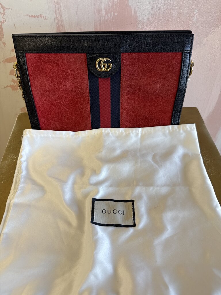 Gucci Red Suede Ophidia Shoulder Bag w/Dustbag