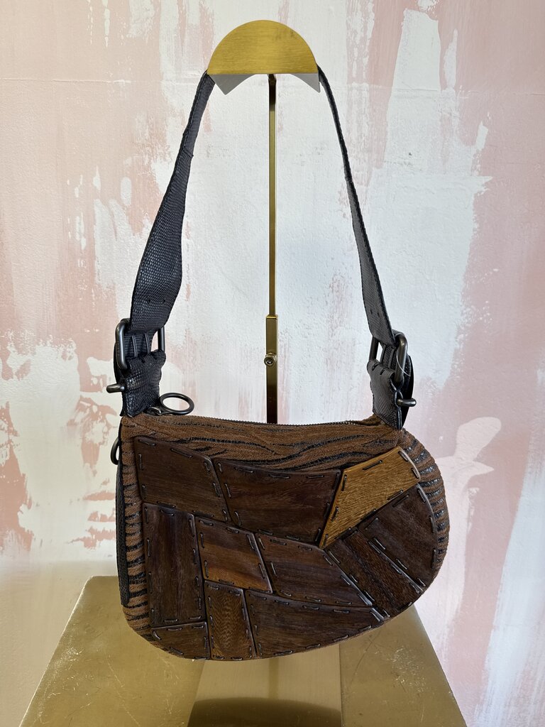 Fendi Wood Paneled Oyster Hobo Shoulder Bag