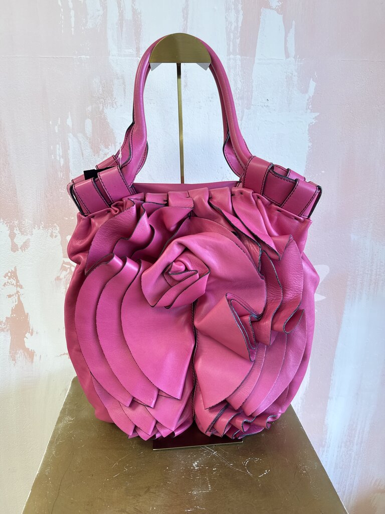 Valentino Pink Leather Rosette Shoulder Bag