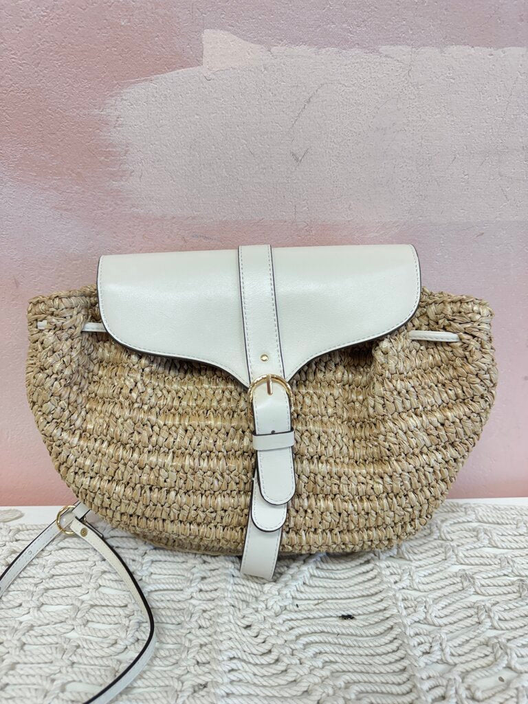 Ulla Johnson Raffia Neutral Paloma Convertible Bag w/Dustbag