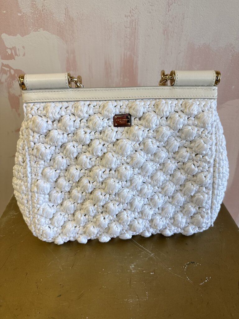 Dolce & Gabbana White Crochet Sicily Bag w/Dustbag