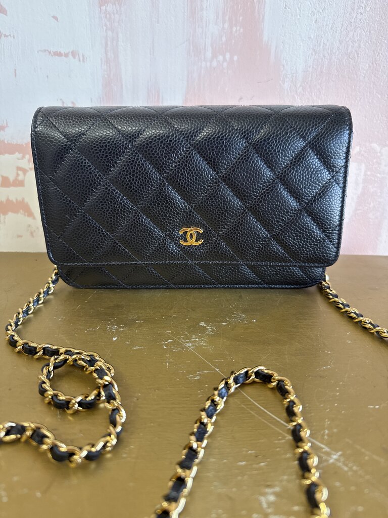 Chanel Black Caviar Classic Wallet on a Chain wi/Dustbag