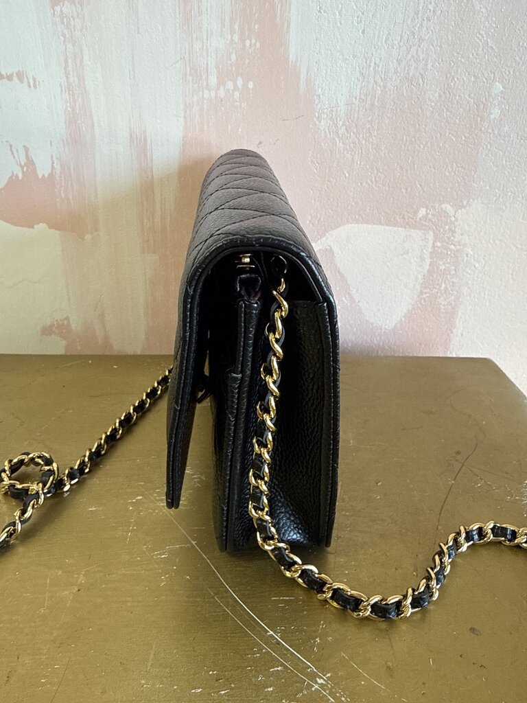 Chanel Black Caviar Classic Wallet on a Chain wi/Dustbag