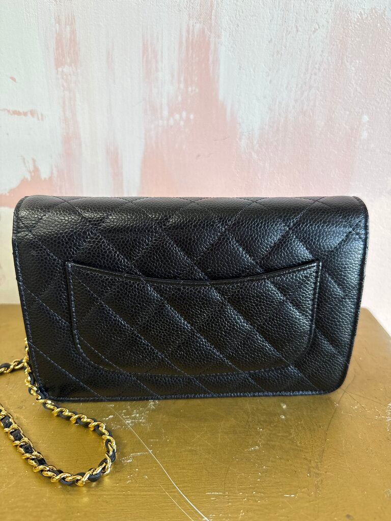 Chanel Black Caviar Classic Wallet on a Chain wi/Dustbag