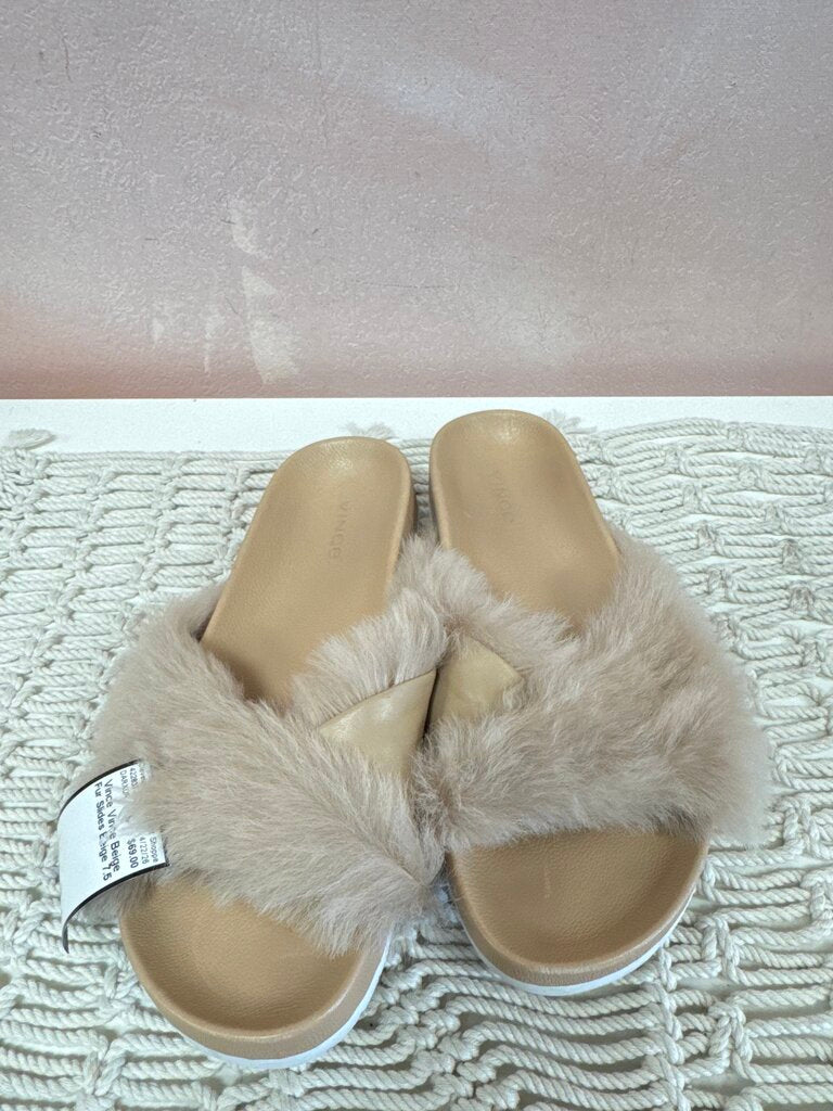 Vince Beige Fur Slides