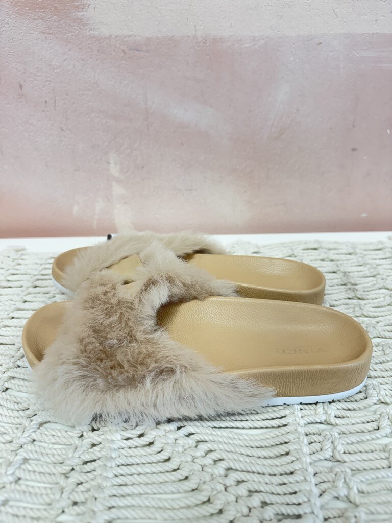 Vince Beige Fur Slides