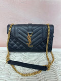 YSL Black Envelope Small Quilted Grain de Poudre Crossbody w/Box