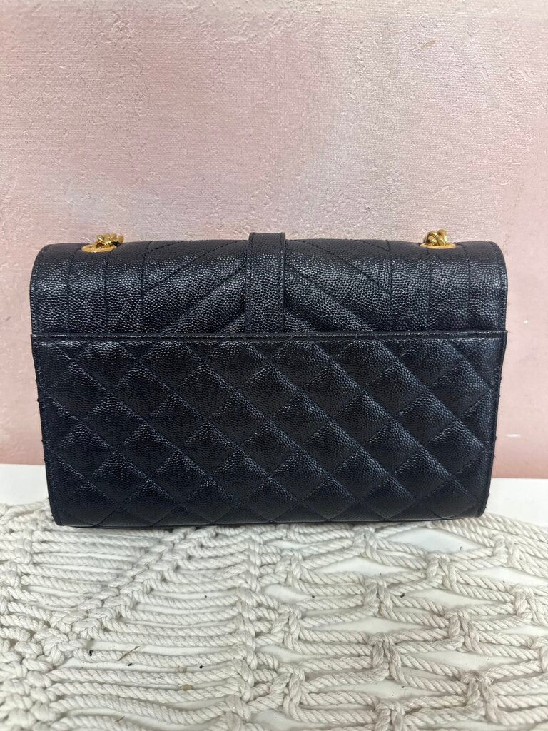 YSL Black Envelope Small Quilted Grain de Poudre Crossbody w/Box