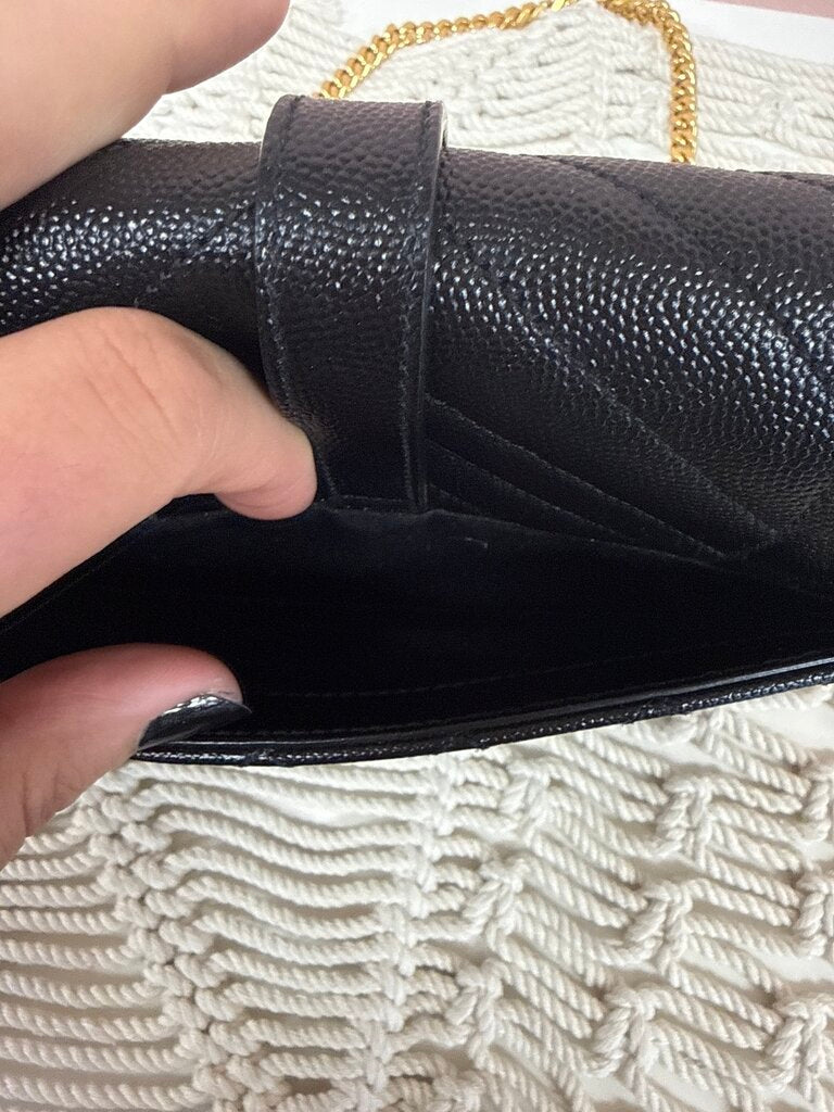 YSL Black Envelope Small Quilted Grain de Poudre Crossbody w/Box