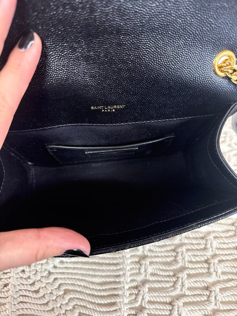YSL Black Envelope Small Quilted Grain de Poudre Crossbody w/Box