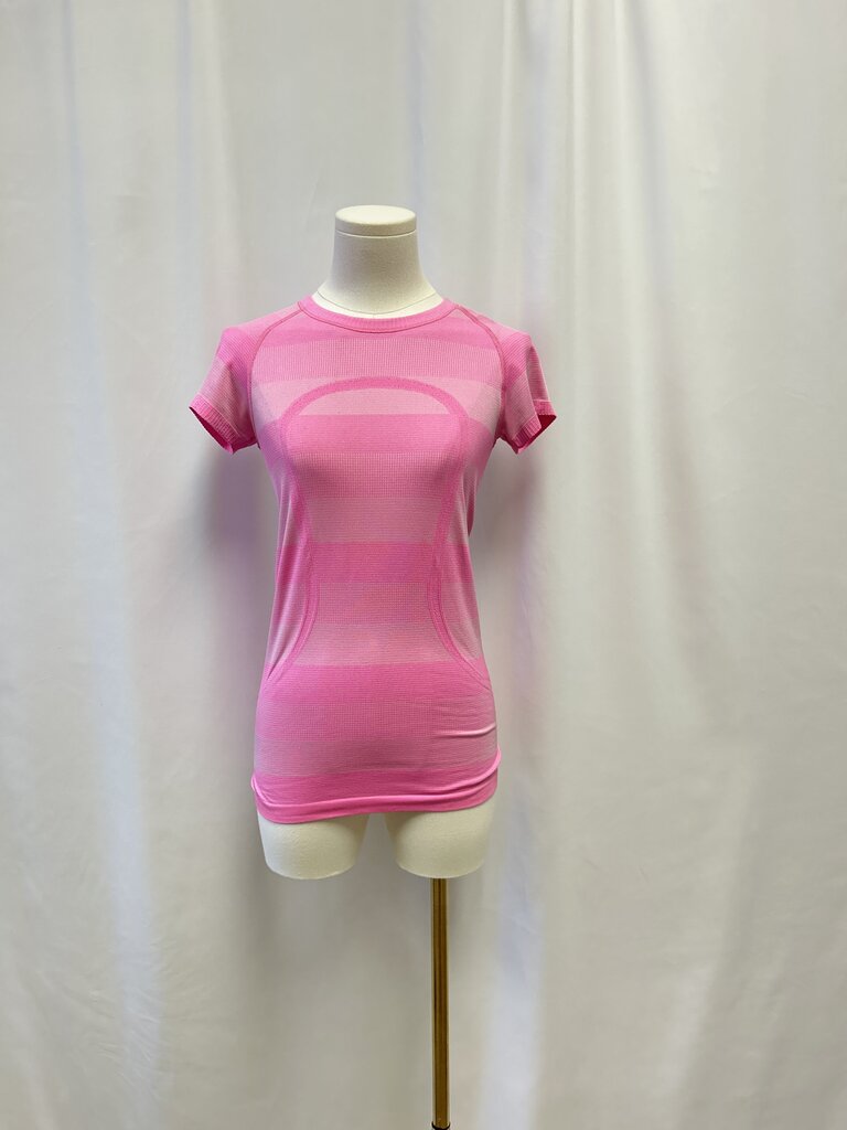 Lululemon Pink Striped Logo Tee