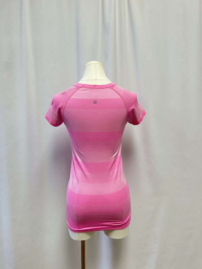 Lululemon Pink Striped Logo Tee