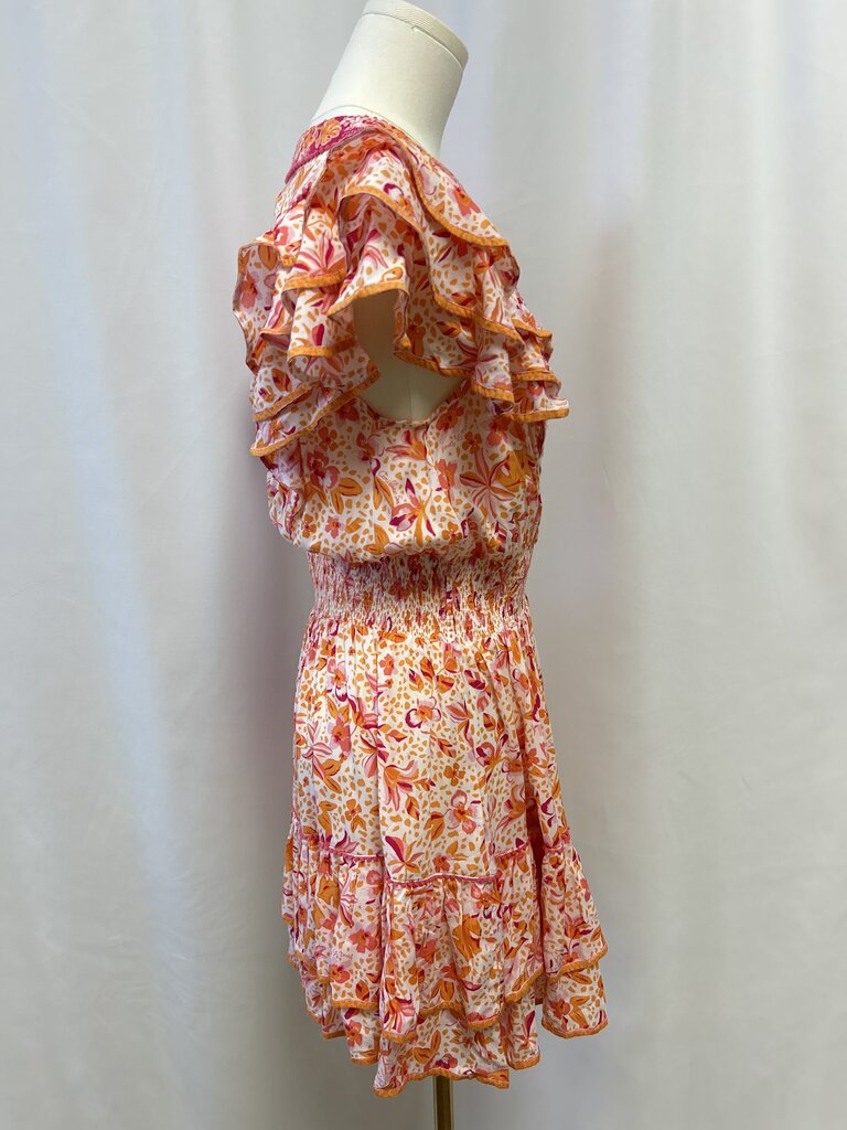 Poupette St Barth Orange Floral Ruffle Dress