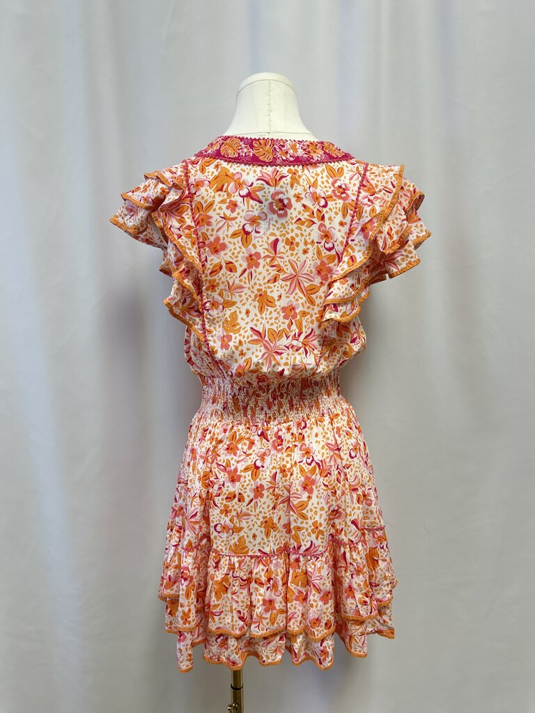 Poupette St Barth Orange Floral Ruffle Dress