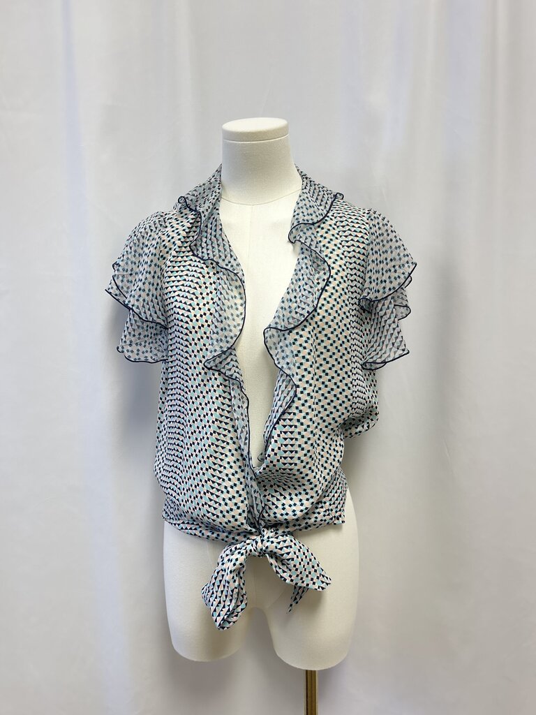 Parker Blue Geo Print Ruffle Blouse