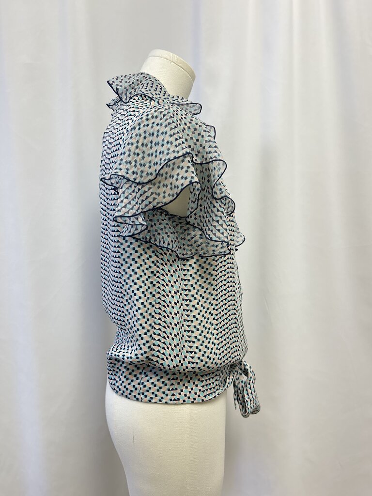 Parker Blue Geo Print Ruffle Blouse