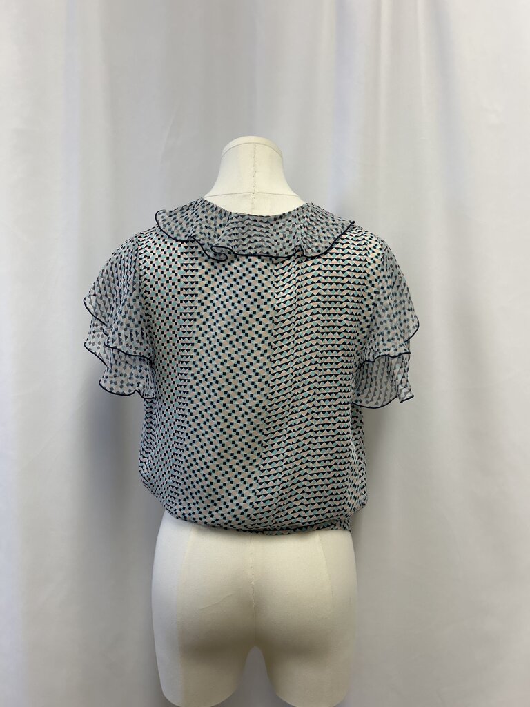 Parker Blue Geo Print Ruffle Blouse