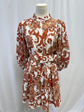Double J Brown Floral Eyelet Belted Dress