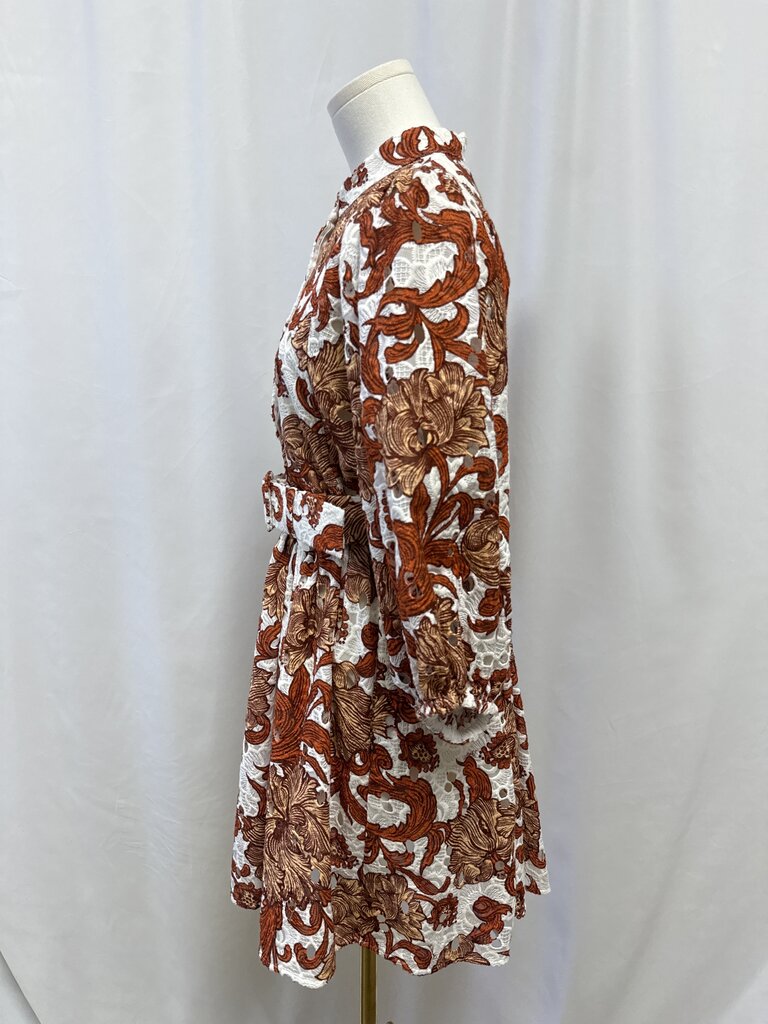 Double J Brown Floral Eyelet Belted Dress