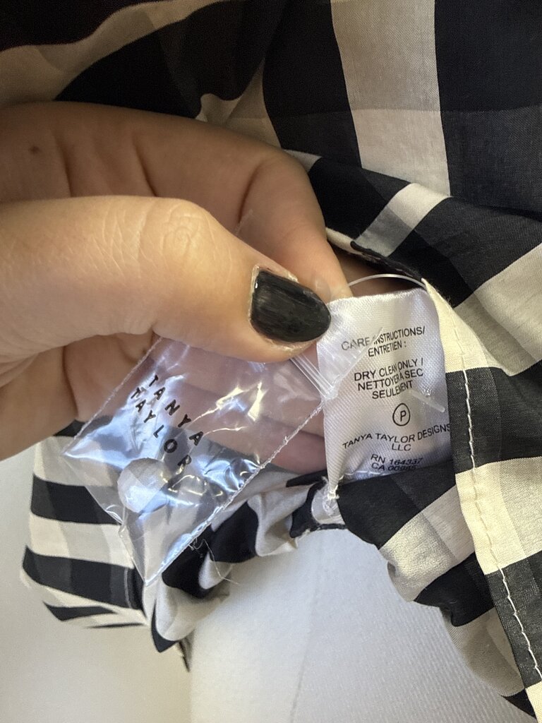 Tanya Taylor Black and White Gingham Puff Sleeve Peplum Top