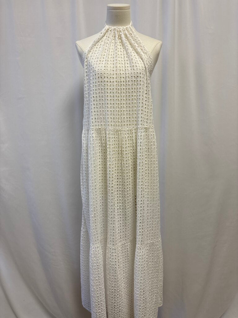 Solid & Striped White Eyelet Halter Cover Up