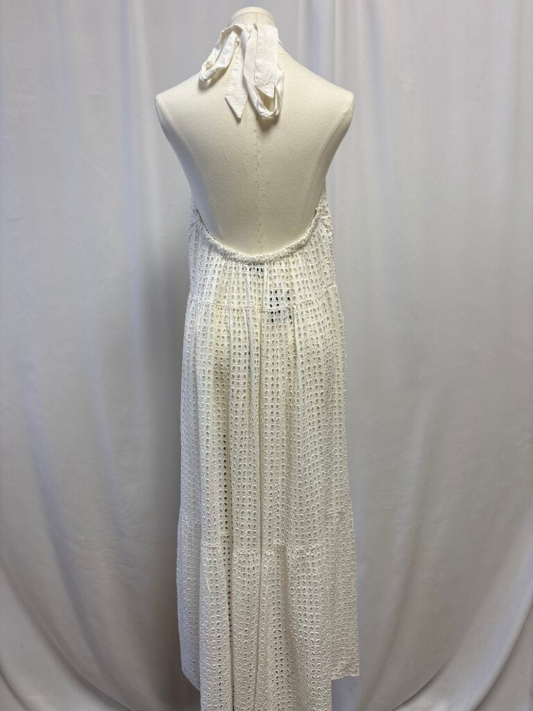 Solid & Striped White Eyelet Halter Cover Up