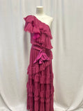 Johanna Ortiz Plum Silk Ruffled Gown w/Belt
