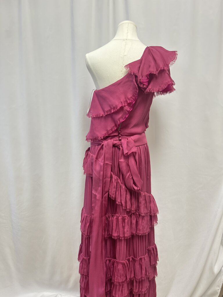 Johanna Ortiz Plum Silk Ruffled Gown w/Belt