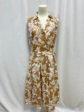 Elie Tahari Brown Floral Linen Belted Dress