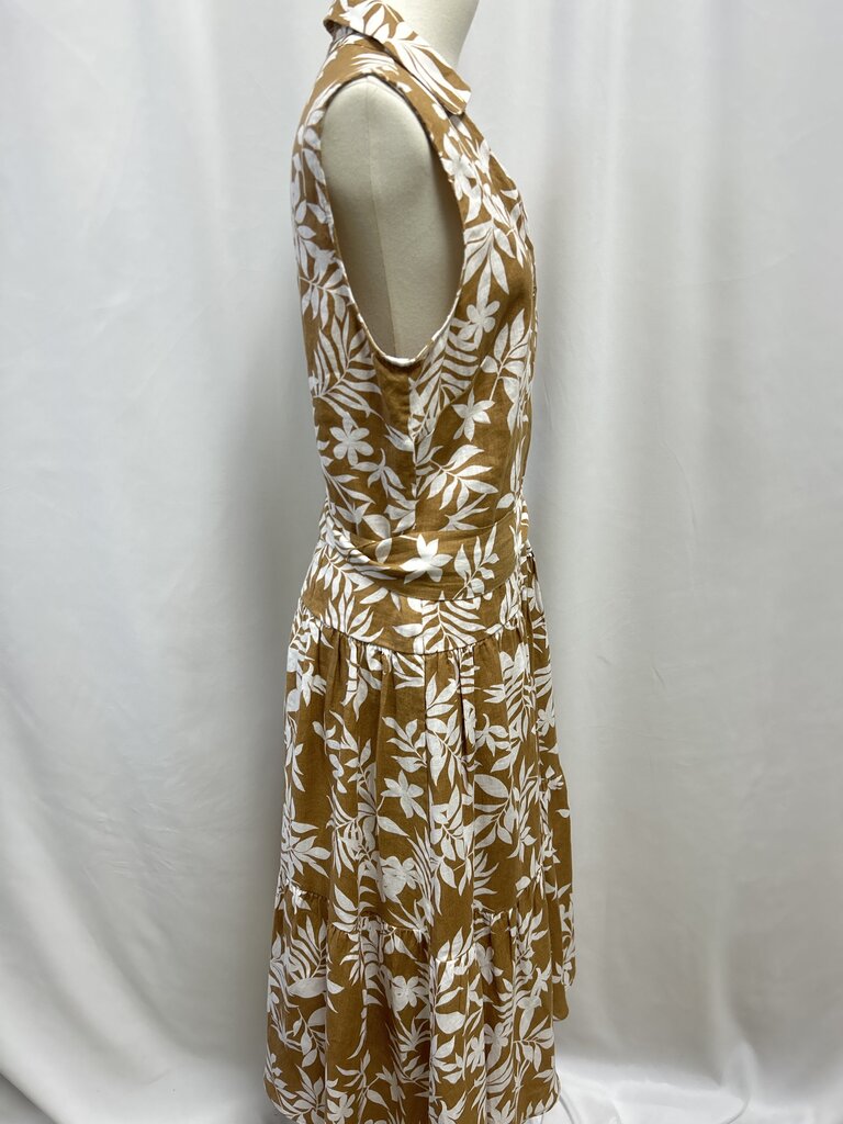 Elie Tahari Brown Floral Linen Belted Dress