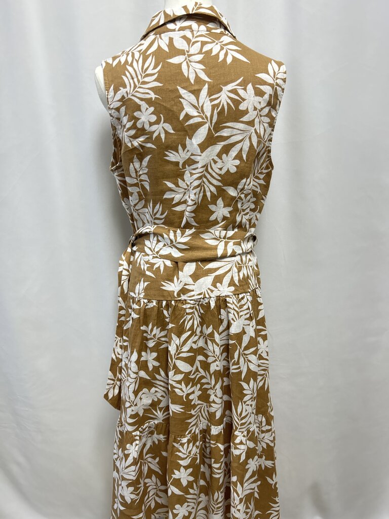 Elie Tahari Brown Floral Linen Belted Dress