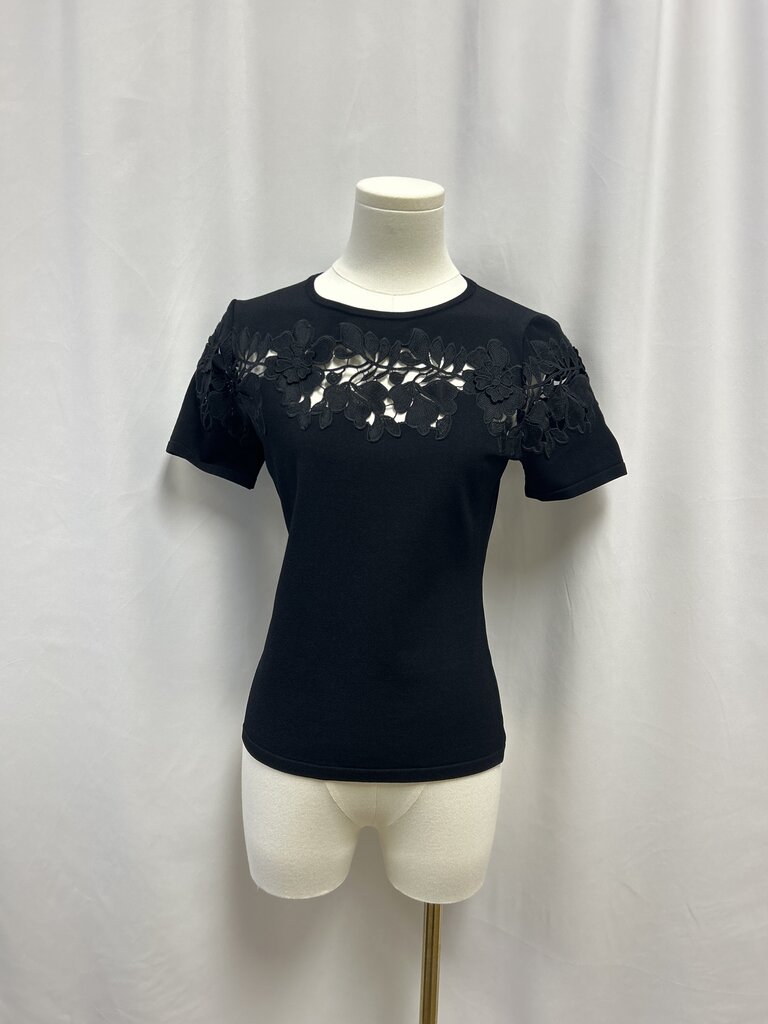 Elie Tahari Black Lace Detail Tee NWT