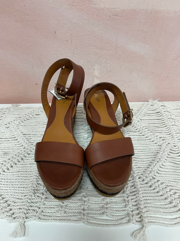 Fendi Brown Leather Espadrille Sandal