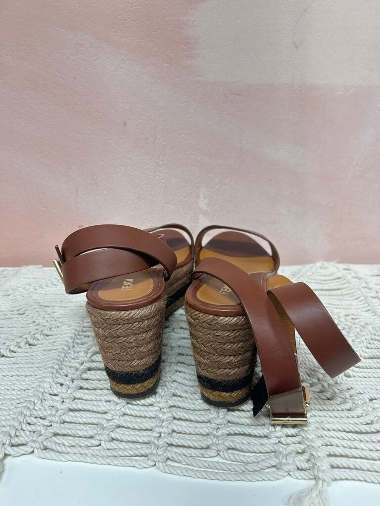 Fendi Brown Leather Espadrille Sandal