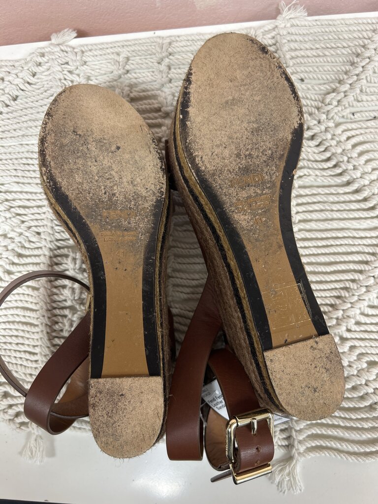 Fendi Brown Leather Espadrille Sandal