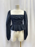 Staud Black Smocked Top